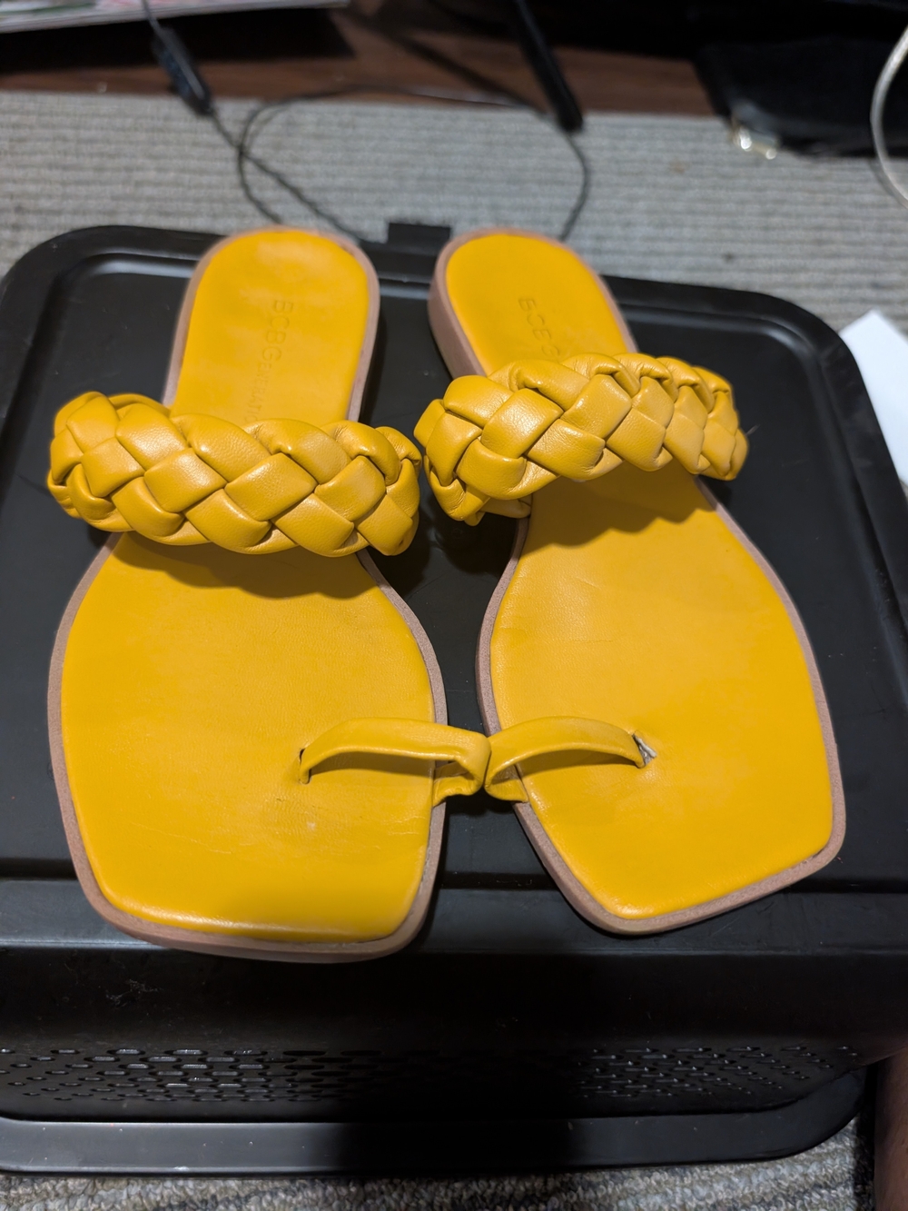BCBGeneration Braided Strap Yellow Slide Sandals